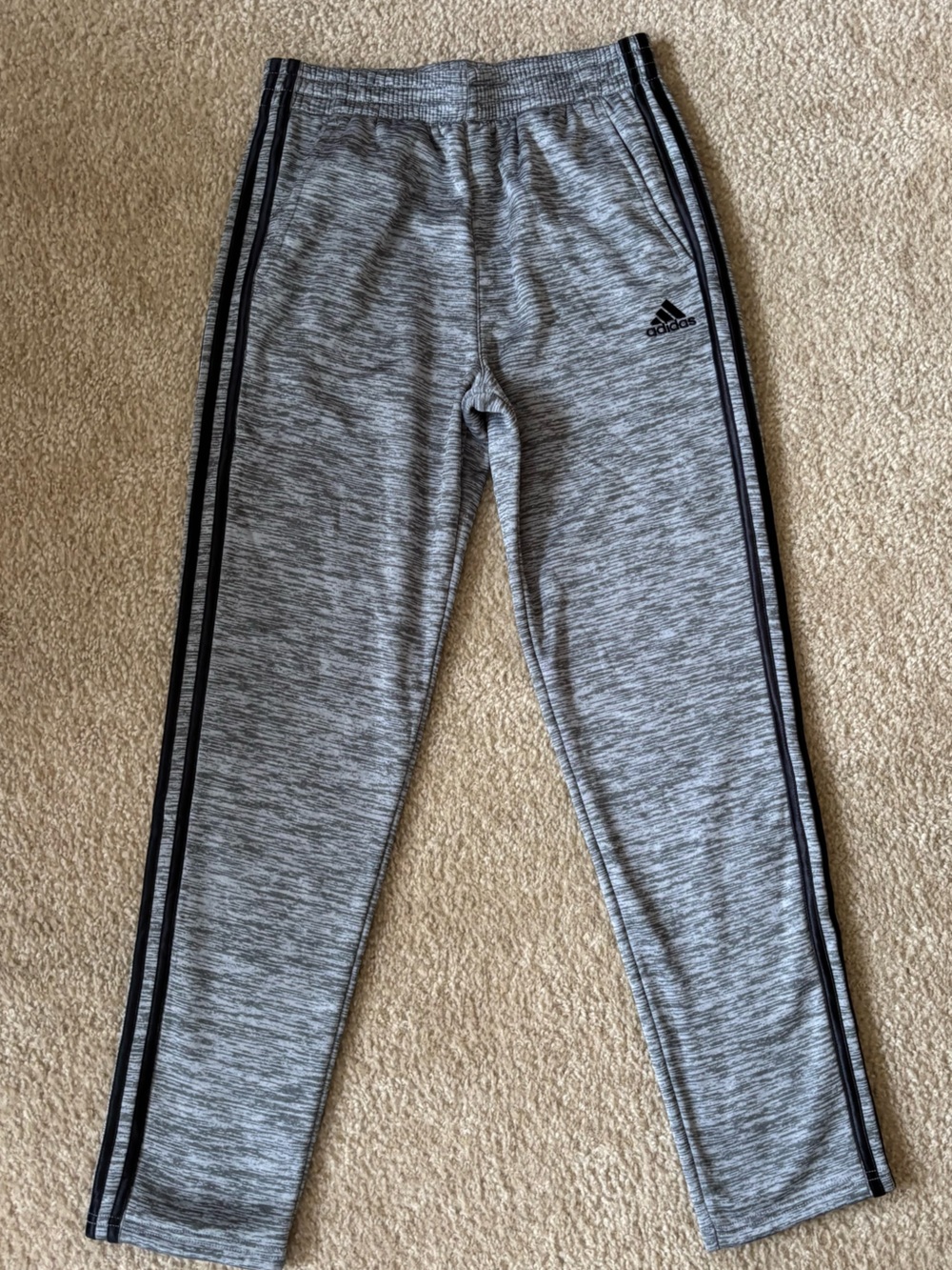 Kid’s Large Adidas Light Gray Heather Joggers with Black Piping